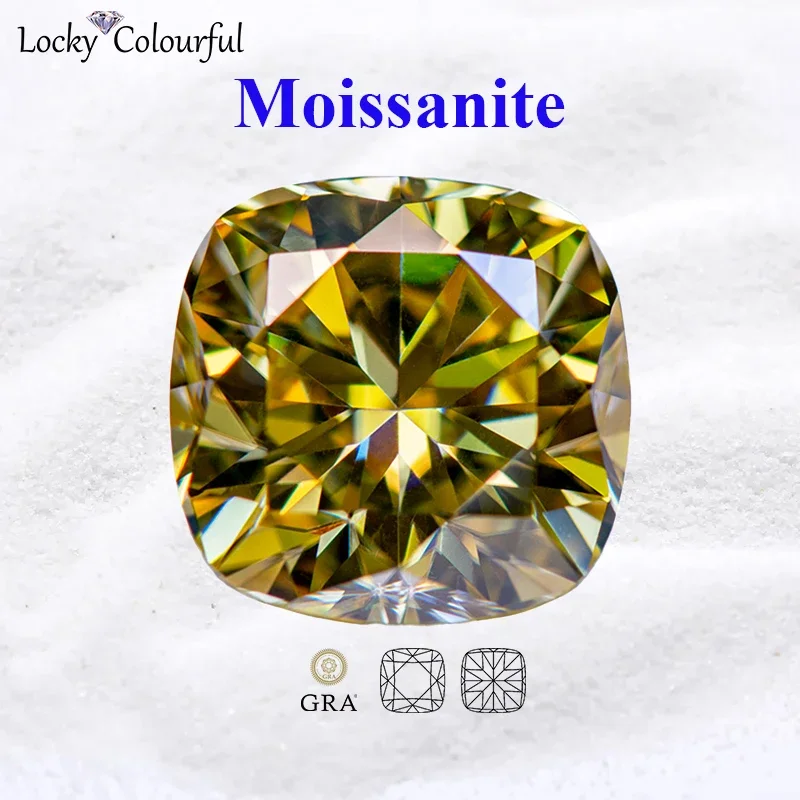 

Moissanite Square Cushion Cut Lemon Yellow Color VVS1 for Beads Charms DIY Jewelry Making Necklace Material with GRA Certificate