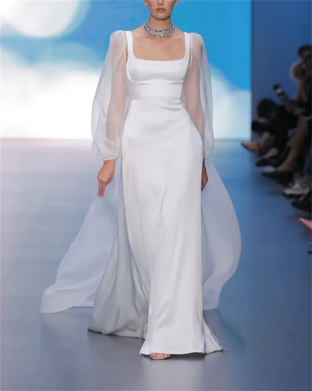 レースビーズ付きイブニングプロムドレス、ストラップレス、コールドショルダー、スタイリッシュ、エレガント、フォーマル、パフスリーブ、スリム、ホワイト、秋冬、2024