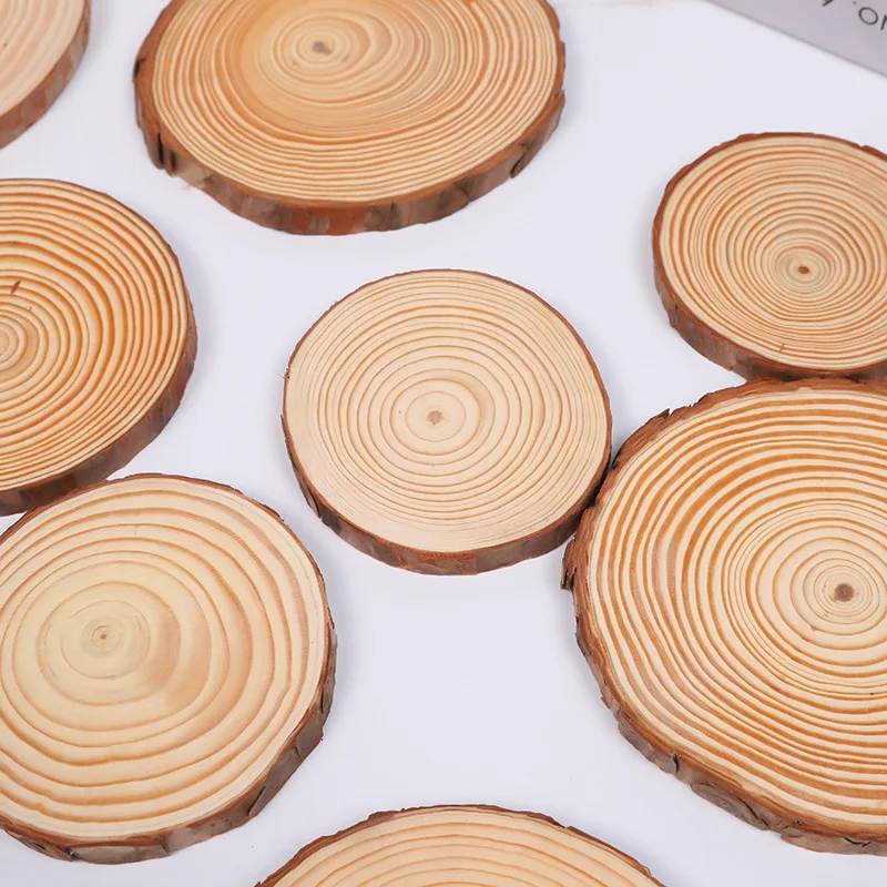 5 قطعة 3-12 سنتيمتر الصنوبر الطبيعي شرائح خشبية مستديرة غير مكتملة الدوائر مع شجرة النباح سجل أقراص Crafts بها بنفسك الحرف حفل زفاف اللوحة