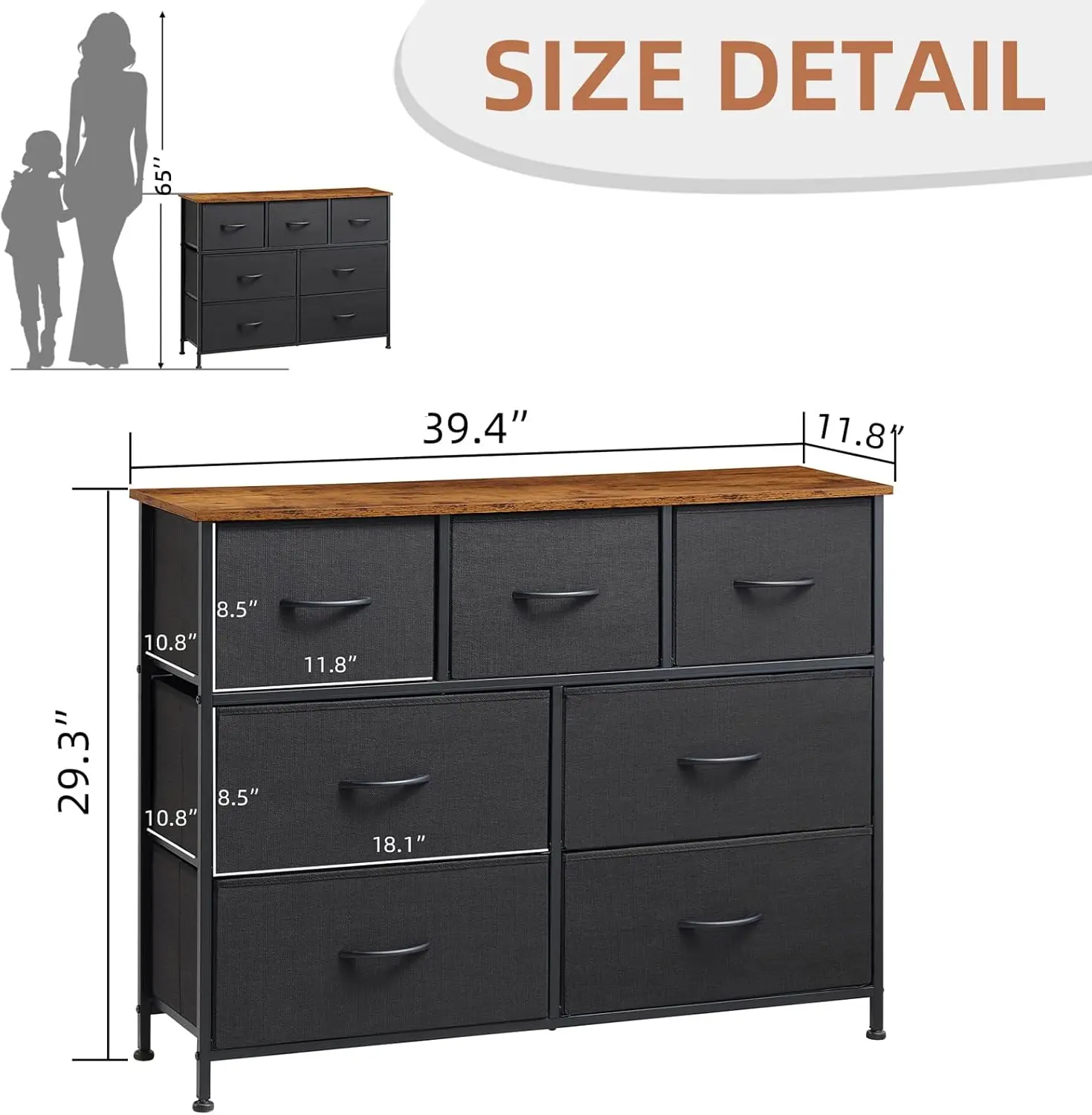 

Somdot Dresser, 7-Drawer Fabric Storage Tower For Bedroom, Nursery, Entryway, Closets, Tall Chest Organizer Unit With Large