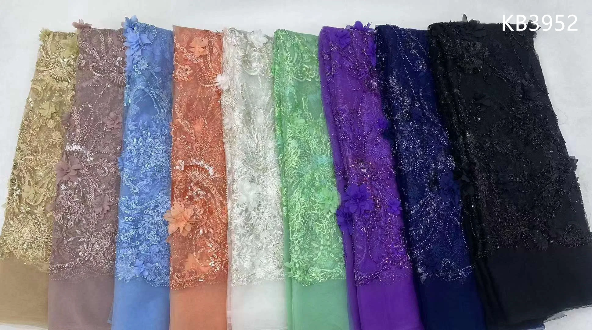 Blue African Tulle Lace 3D Fabric 2024 High Quality Lace 5 Yards French Sequins Lace Nigerian Material For Wedding Party KB3952