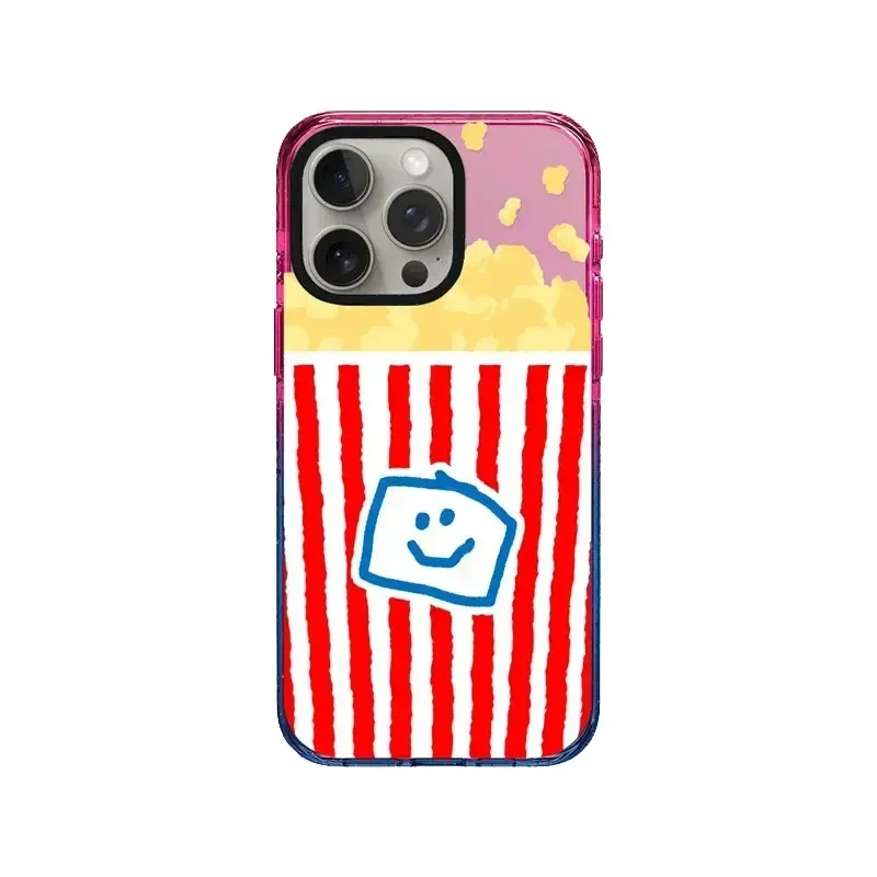 Cartoon Popcorn 2.5 Acrylic Gradient Border iPhone 12 13 14 15 Pro Max Protective Case