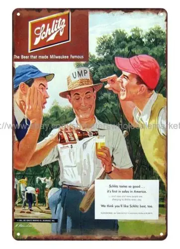 inexpensive home 1951 Schlitz Beer Baseball Umpirebar pub brewery metal tin sign