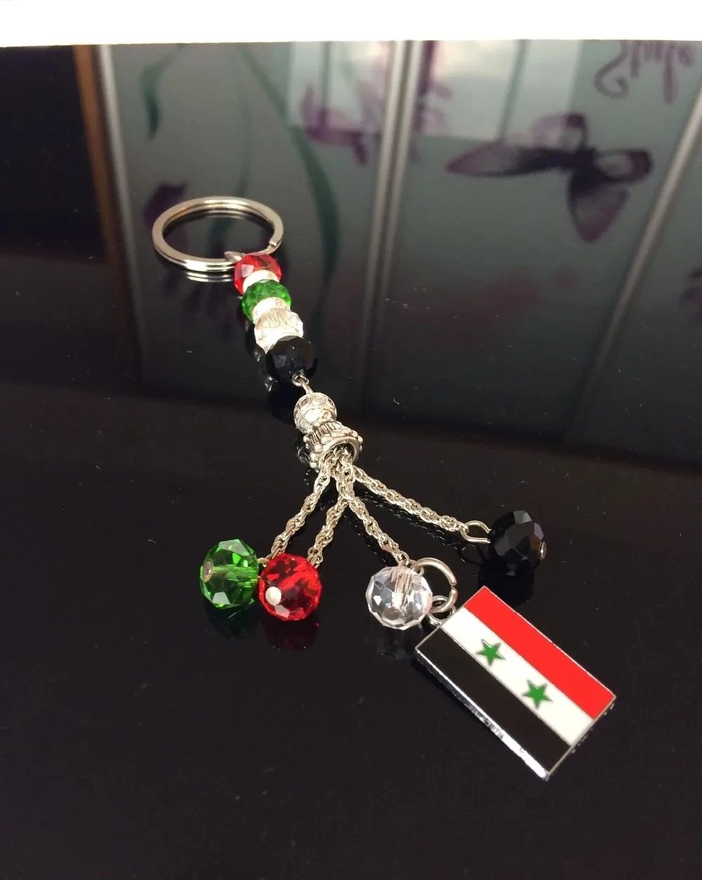 2PCS/lot Syria Flag Keychain Jewelry Necklace Car Hanging T Shirt Phone Case Wedding Festival Gift