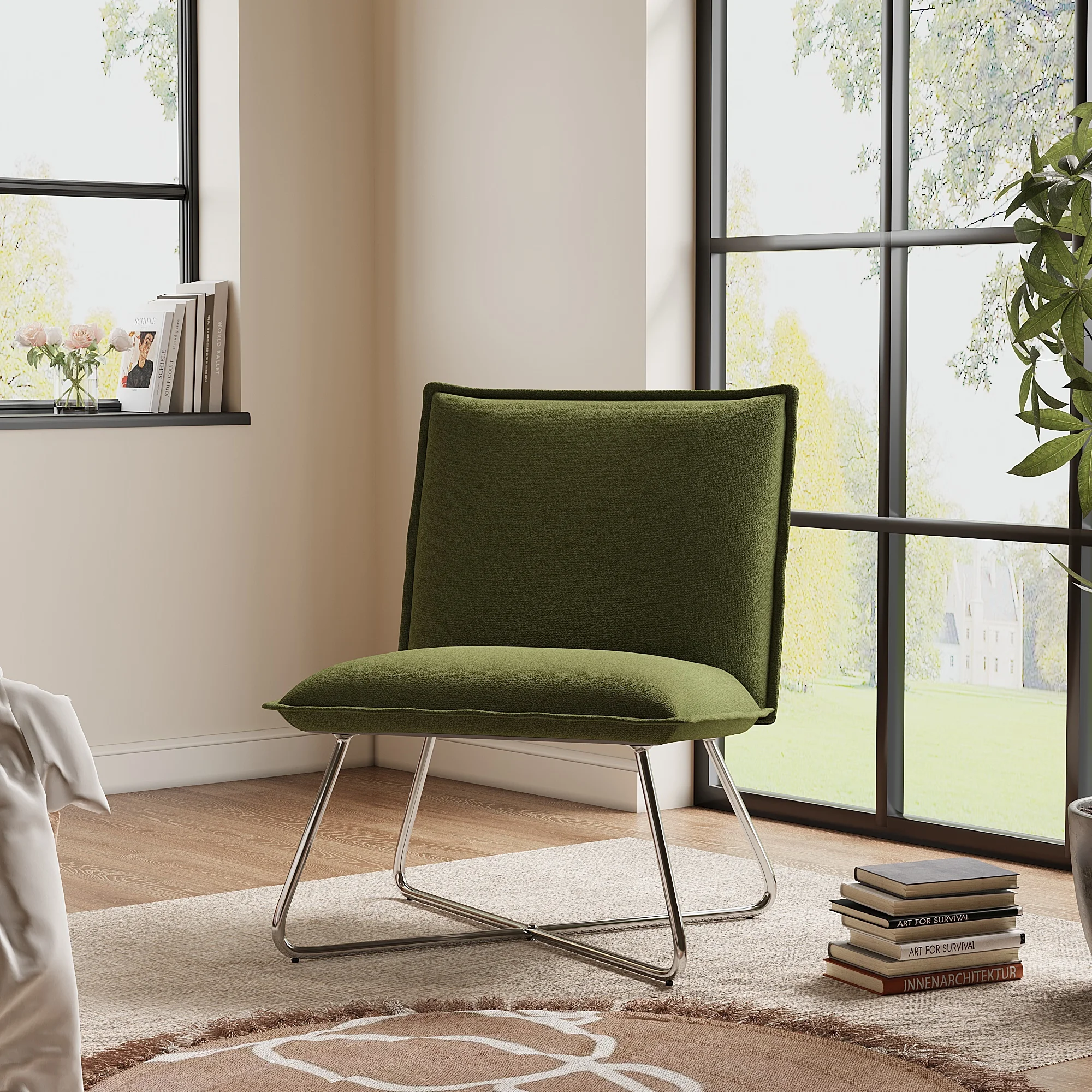 Green Modern Linen Accent Chair