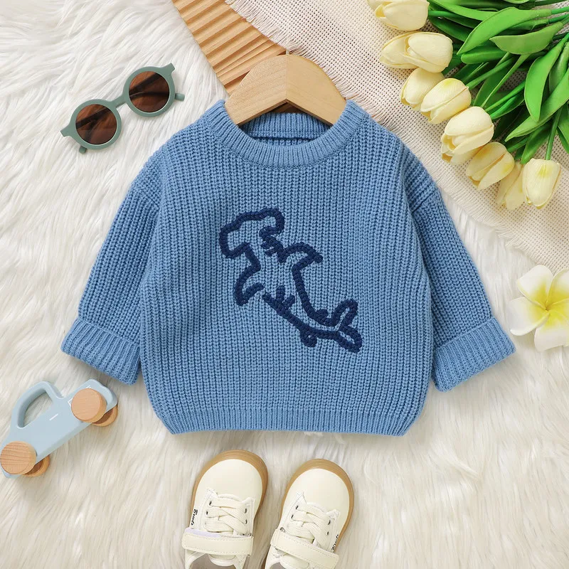 

6 Months to 3 Years Baby Boy Girl Knit Sweaters Autumn Winter Clothes Long Sleeve Round Neck Ocean Animal Embroidery Tops