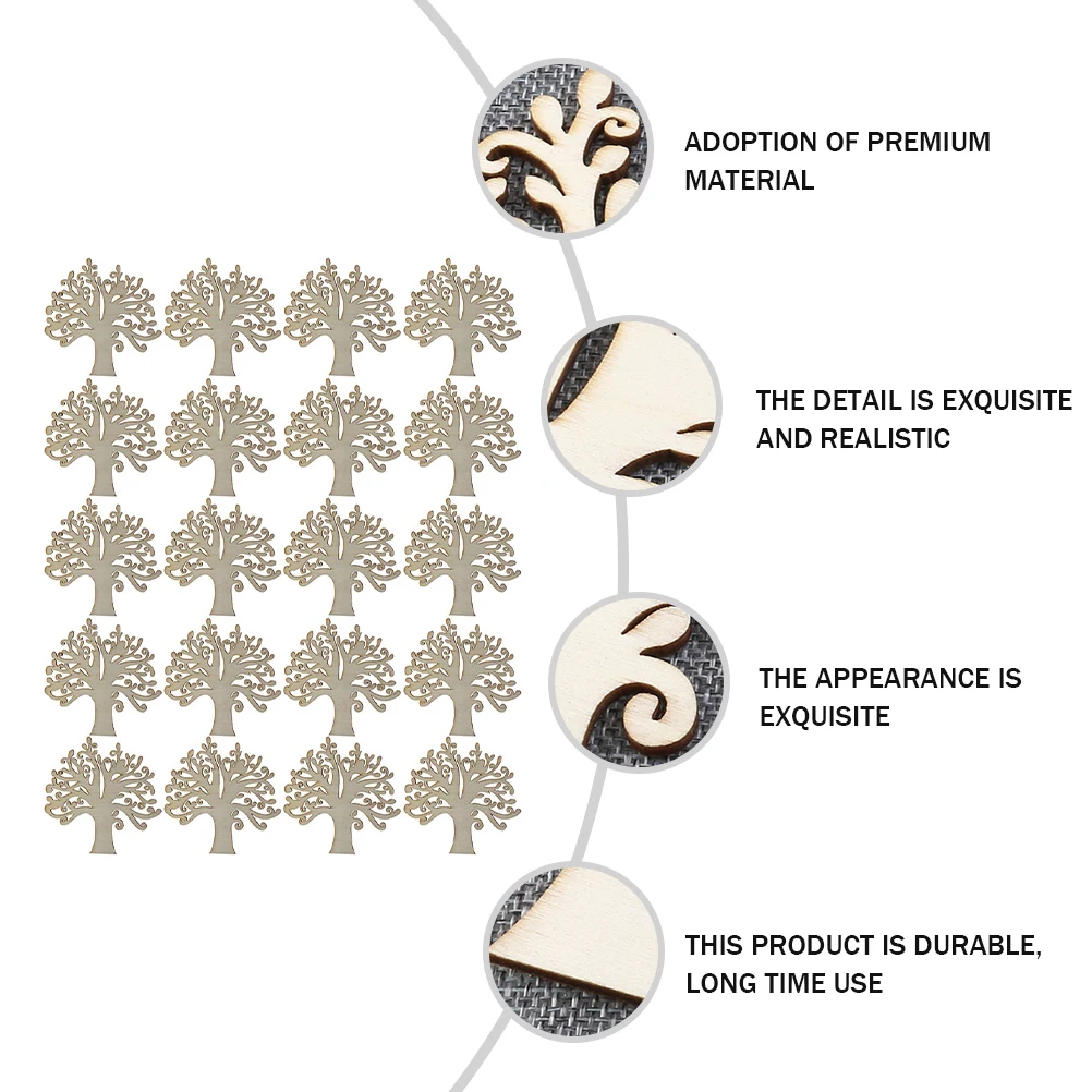 

20pcs Tree Shaped Craft Wooden Diy Embellishments Durable Premium Material Exquisite Decorative Wood Chips For Indoor Outdoor