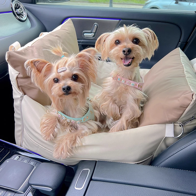 

Luxury Waterproof Durable Leather ScratchProof Cover Pet Booster Seat with Belt and leash Nonslip Dog Car Seat Carrier Bag