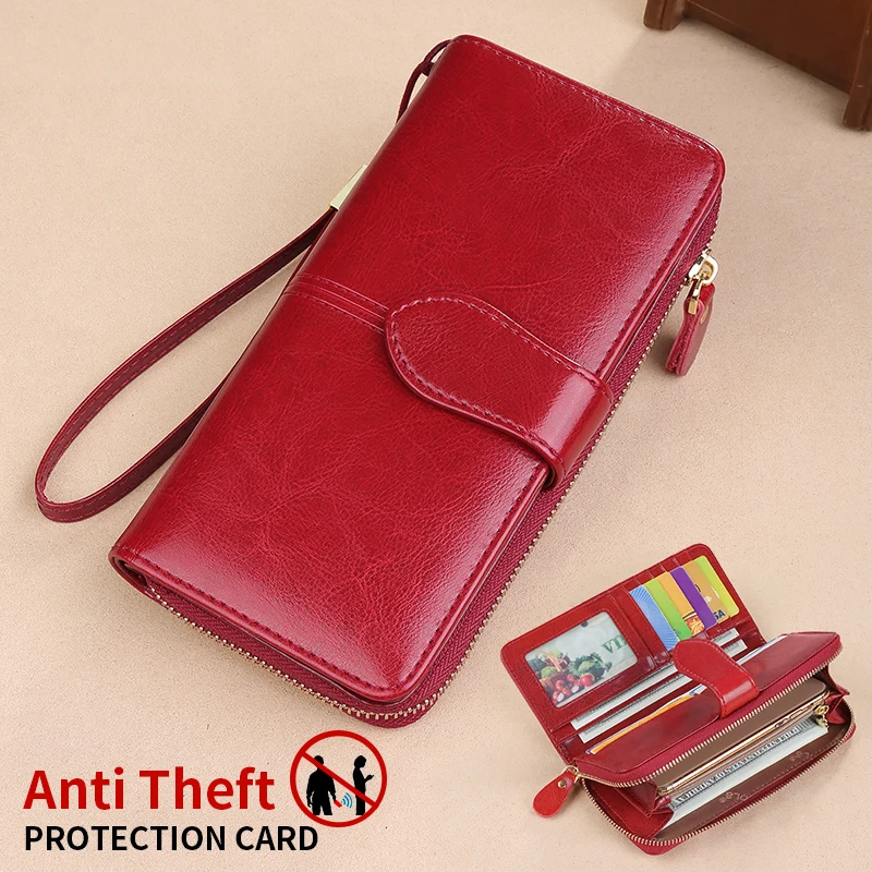 

Women's Wallet Large Capacity Double Zip Around Credit Card Holder Leather Ladies Wallet with RFID Blocking Phone Wristlet Purse