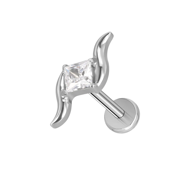ASTM F136 Titanium Ear Lip Studs with CZ Paved Top