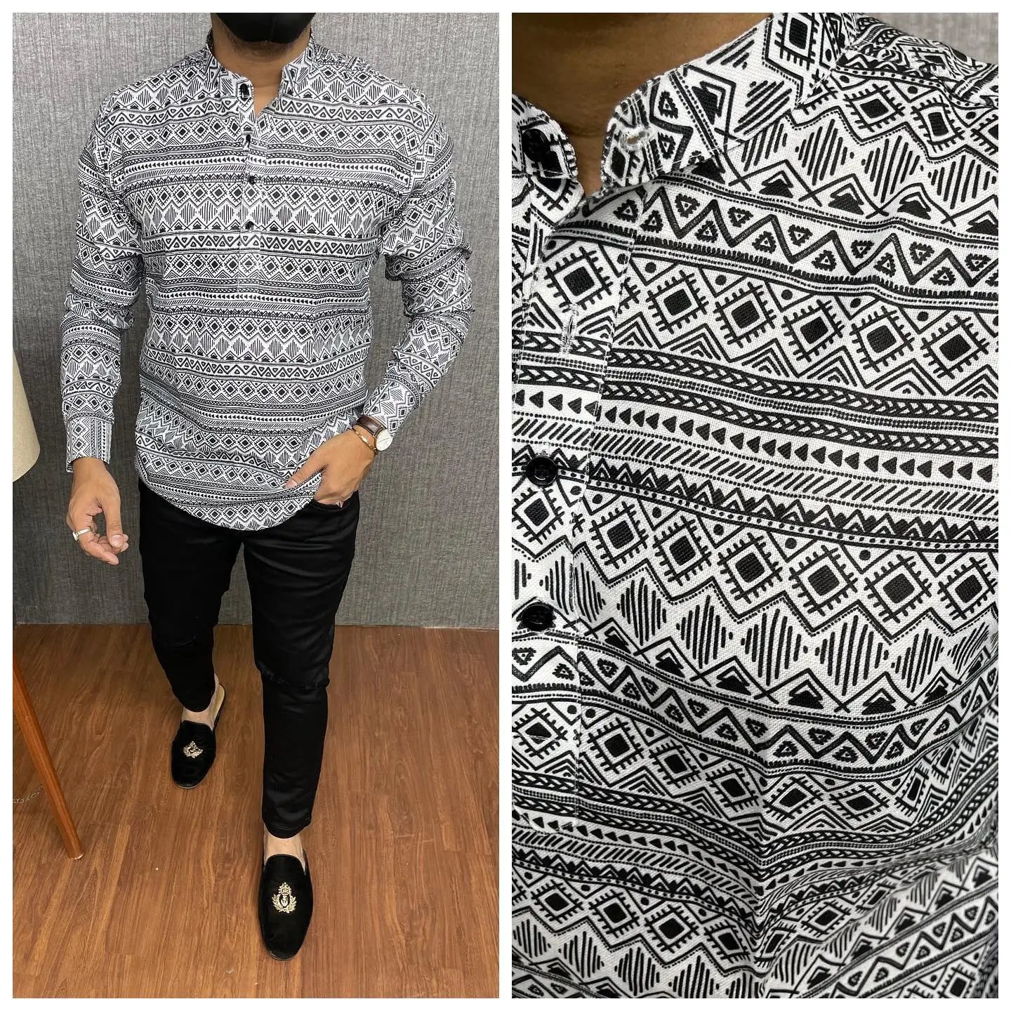 الرجال قميص مسلم فضفاض الربيع الوقوف قمصان عادية قفطان كم طويل ثوب مسلم قميص الملابس عباية قمصان النمط الوطني #3