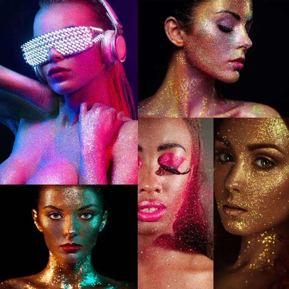 Marca própria maquiagem vegana iluminador glitter spray conjunto para unhas rosto cabelo corpo spray recarga shimmer pó beleza logotipo personalizado