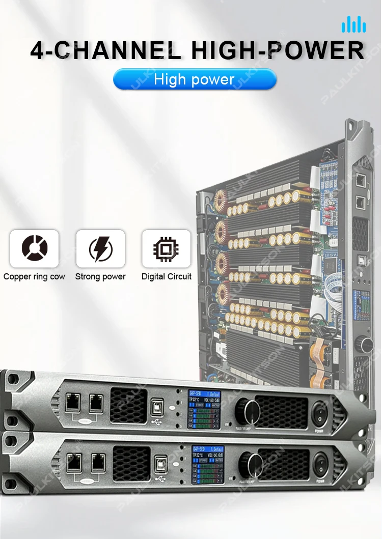 Paulkitson TF425 4-Kanal SIC-Leistungsverstärker mit eingebautem DSP FIR Professioneller Digitalverstärker für Bühnen-Line-Arrays & Subwoofer – Detail 5