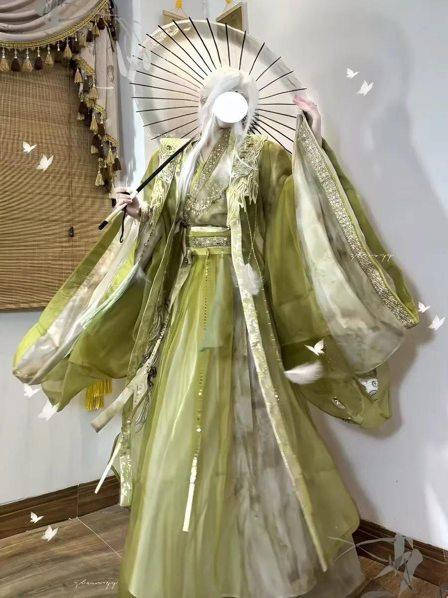 Wuxia Swordsman Hanfu Outfit Men  Gradient Yellow Embroidery Wide Sleeve Robe Fairy Cosplay Costume Traditional Tang Suit Women view 2
