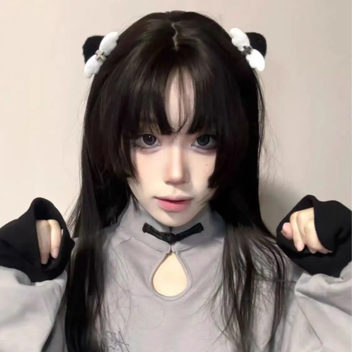 1 Pair White Angel Wing Hairpins Black Cat Ear Cross Gothic Y2K Girls Plush Hair Clips Halloween Cosplay Headwear