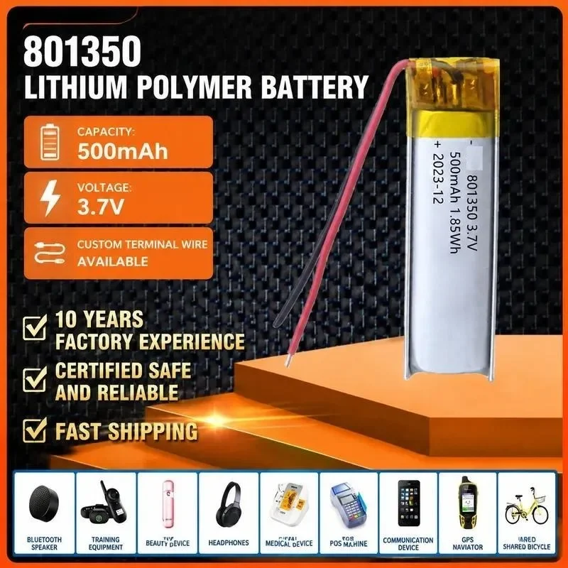 [New] 100pcs 801350 polymer lithium battery 500mAh voice recorder, electric toothbrush, body temperature monitor 3.7V