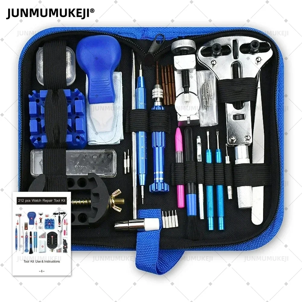 212pcs Watch Opener Repair Tool Kit Clock Pry Knife Screwdriver Pin Hammer Set Watchmaker Band Link Clockmaker Accessory