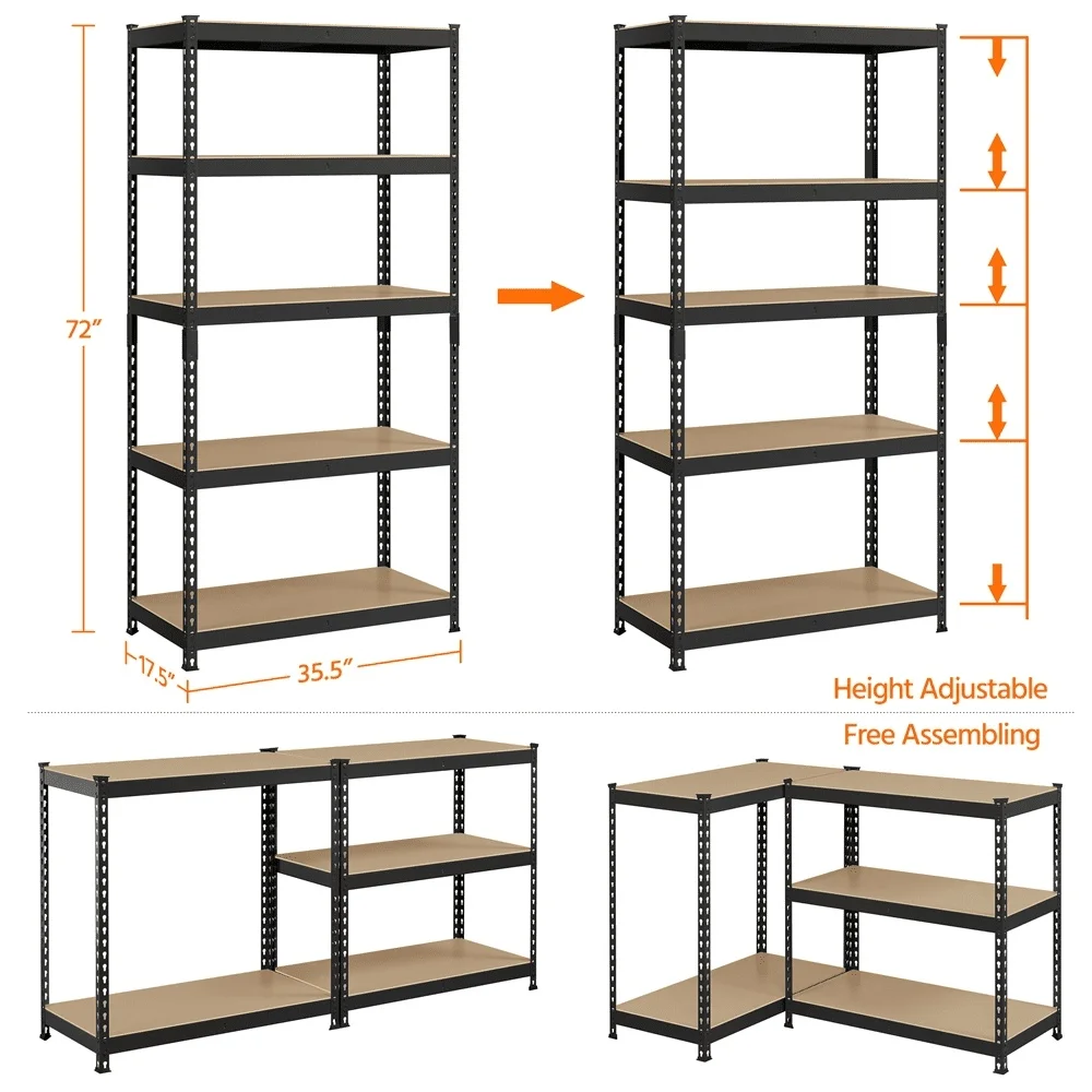 5-Shelf Adjustable Steel Storage Shelf Unit Boltless Design Heavy Duty Holds 705 lb Per Shelf Ideal Indoor Organization