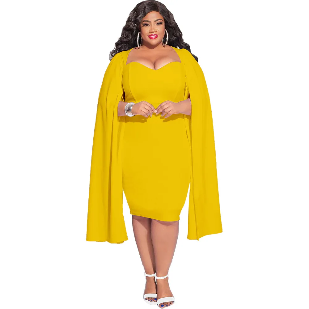 Jesienno-zimowa Plus Size damska sukienka z długa peleryna V Neck jednolita seksowna damska sukienka biurowa w stylu Bodycon 2022 nowa Drop Shipping