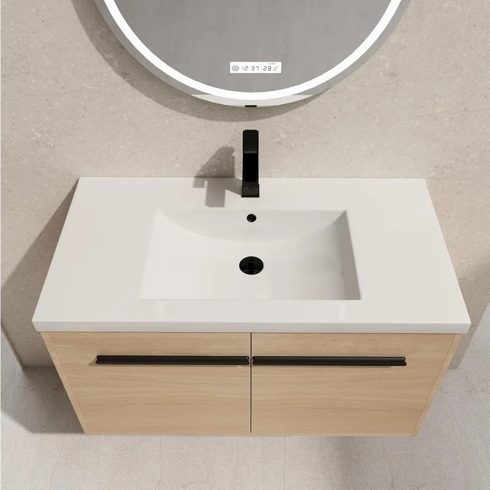 Floating Bathroom Vanity with Sink with Undermount Resin Sink, Bathroom Storage Vanity with 2 Doors and Shelf