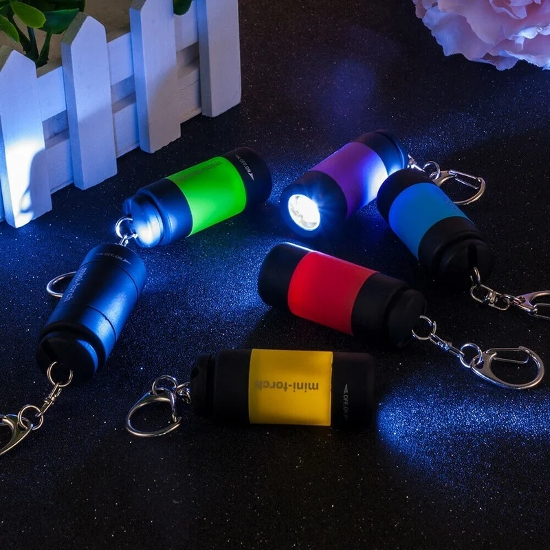 1PC Portable Mini Keychain Pocket Torch USB Rechargeable LED Light Outdoor Flashlight Lamp Waterproof Torch Lamp Lighting