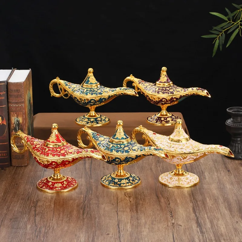 Colorful Metal Elf Magic Lamp Retro Wishing Oil Lamp Pot Incense Burner Home Decoration Series Souvenir Office Ornament