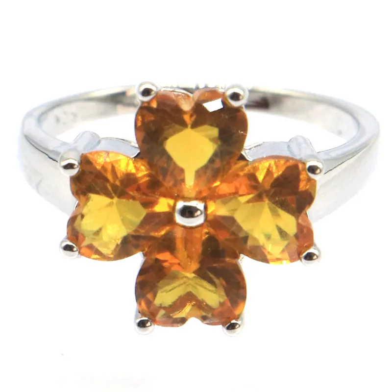 

Buy 4 Get 1 Free SheCrown Heart Shape Golden Citrine Peridot Pink Kunzite Tanzanite Engagement Silver Rings