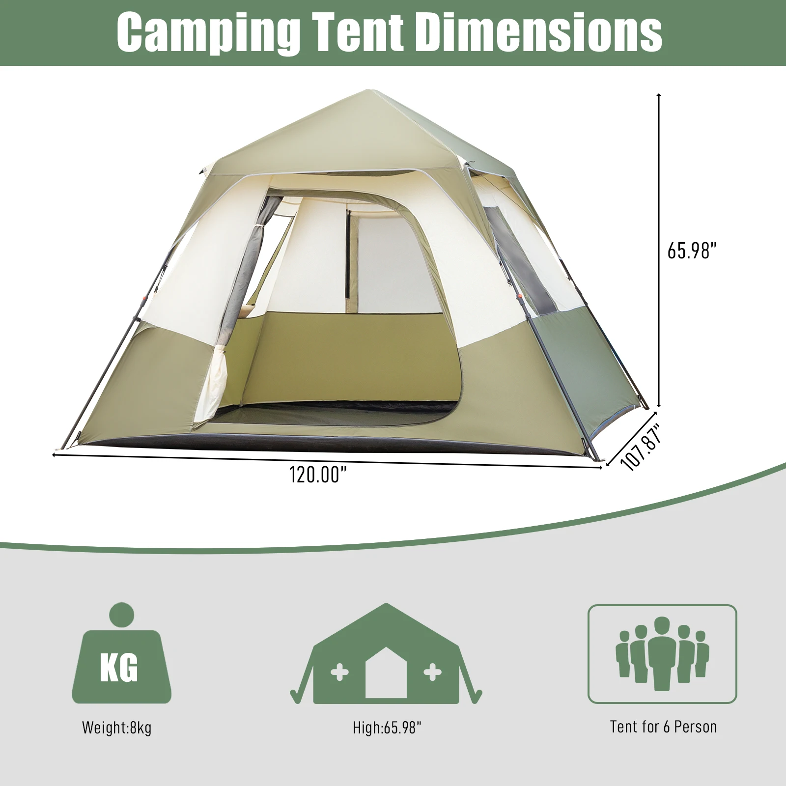 6 Person Camping Tent Setup In 60 Seconds With Rainfly & Windproof Tent With Carry Bag For Family Camping & Hiking