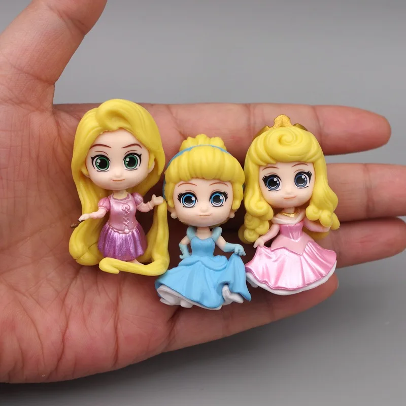 6PCS Set Princess Figure Snow White Ariel Ella Cinderella Belle Tangled Princess Mini Figure Cake Model Doll Kawaii Cue Gifts