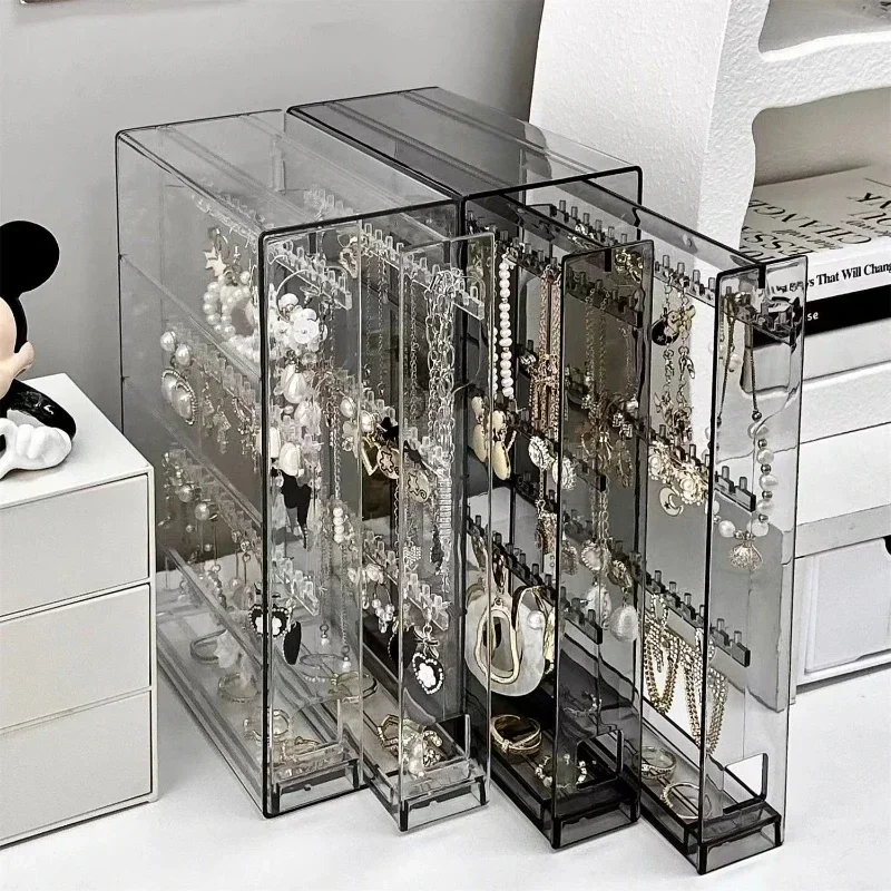 

Transparent Jewelry Organizer Box Vertical Pulling Jewelry Box Dustproof Display Stand High-capacity Storage Hanging Accessories