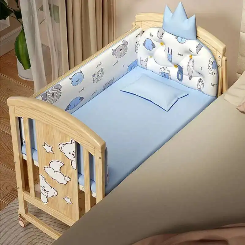 Camas modernas de madera maciza para niños, se pueden extender a 12 años, cama grande empalmada extraíble multifuncional para niños