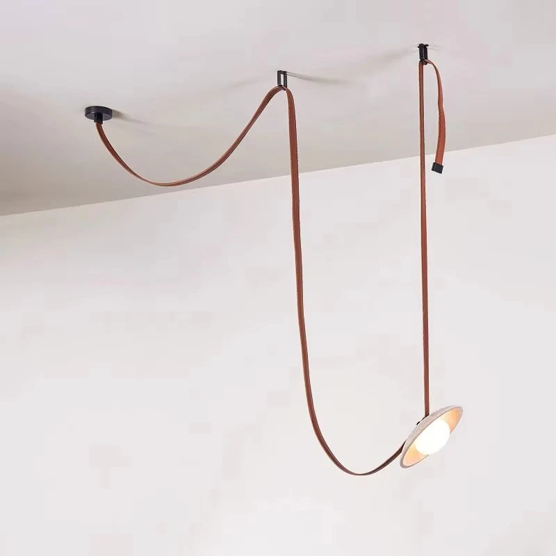 Nordic Yellow Cave Stone Chandelier Modern Leather Belt Restaurant Pendant Lamp Retro Living Room Home Decor Lighting
