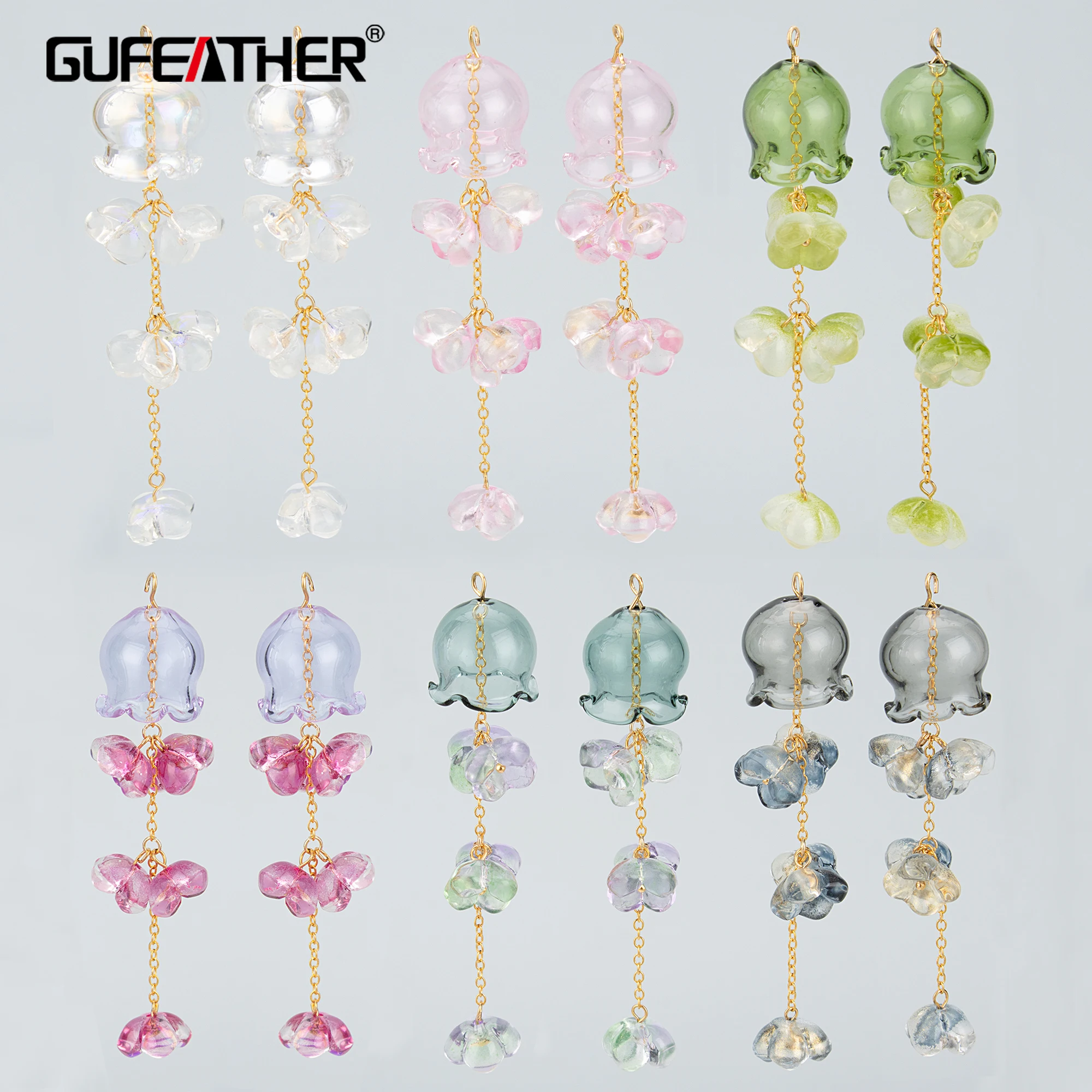 

GUFEATHER MD40,jewelry accessories,18k gold plated,glass,flower shape,charms,jewelry making,hand made,diy pendants,4pcs/lot