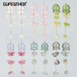 GUFEATHER MD40,jewelry accessories,18k gold plated,glass,flower shape,charms,jewelry making,hand made,diy pendants,4pcs/lot