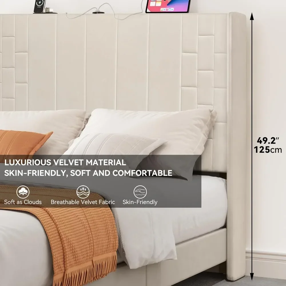 King Size Bed Frame with Type-C & USB Charging Port, 49.21 "Tall Headboard, Hydraulic Storage, Lift Up Storage Bed Frame image 3