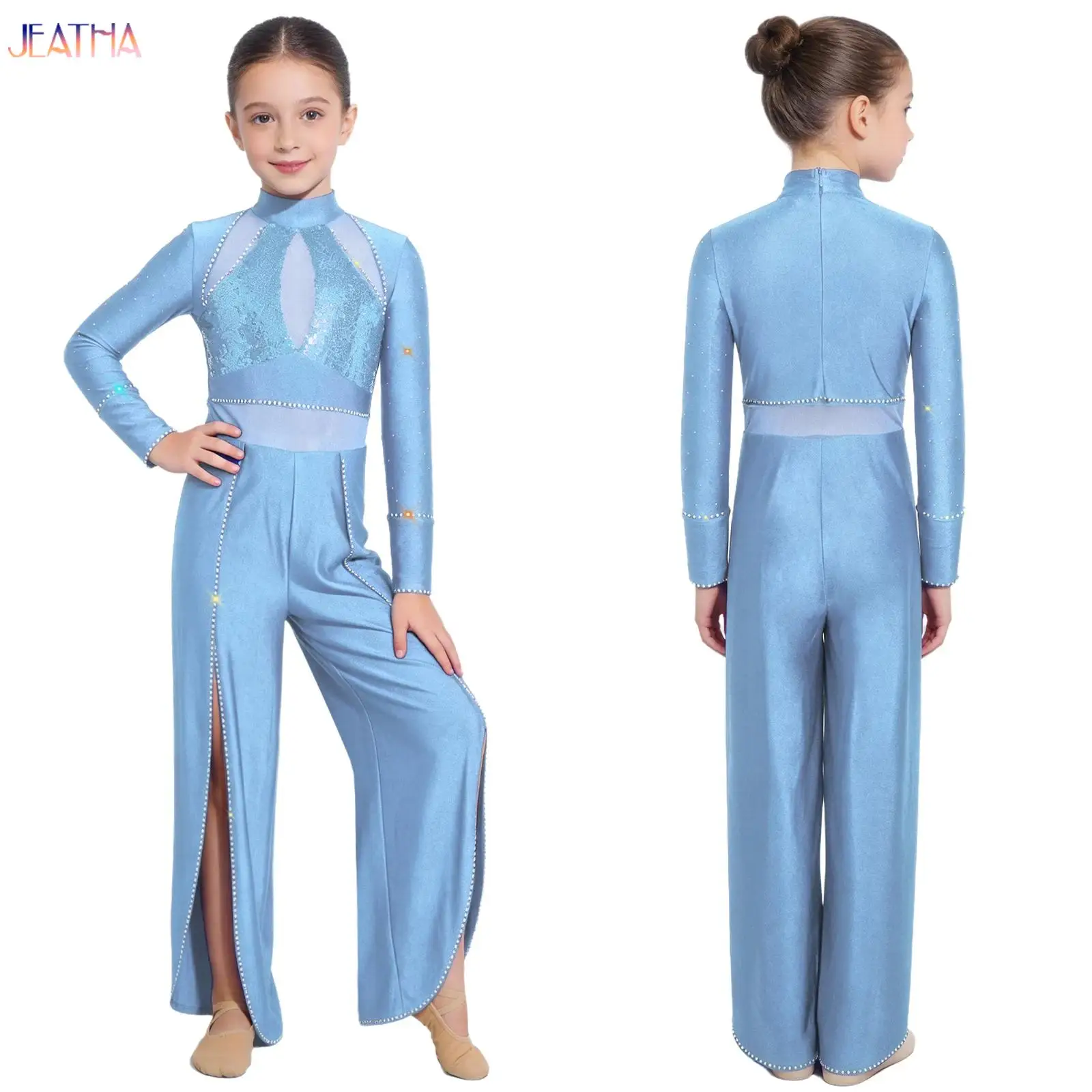 

Professional Lyrical Dancewear for Girls Long Sleeve Split Wide Leg Full Body Leotard Modern Gymnastics Ballet Dance Jumpsuit