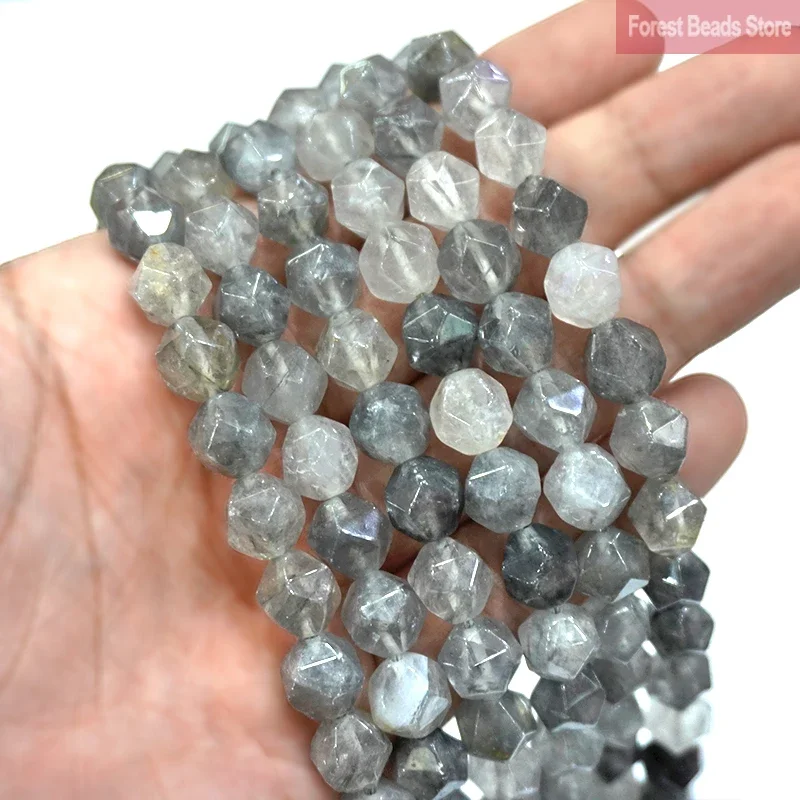 Natural Stone Faceted Cloud Crystal Demon Quartz Spacer Loose Beads for Jewelry Making DIY Bracelet Necklace 14