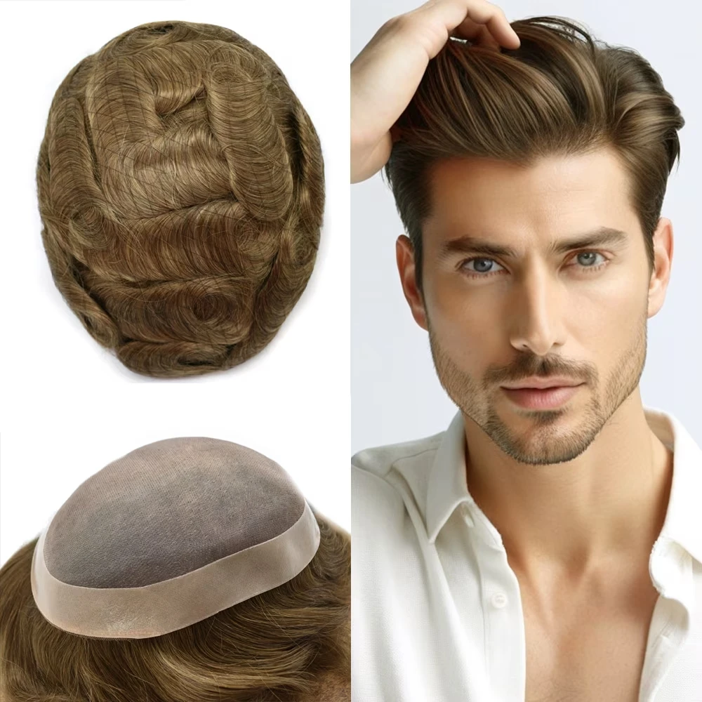 

Human Remy Hair Mono Men Toupee 7x9 6inch PU+NPU Base Man Hair Wig In Stock Wholesale Color 1B #2