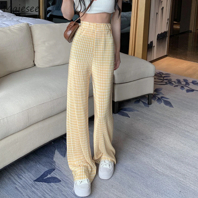 

Women Wide Leg Pants 5 Colors Plaid Y2k Baggy Leisure Streetwear Mop Trouser High Waist Elasticity Young Korean Stylish Ladies