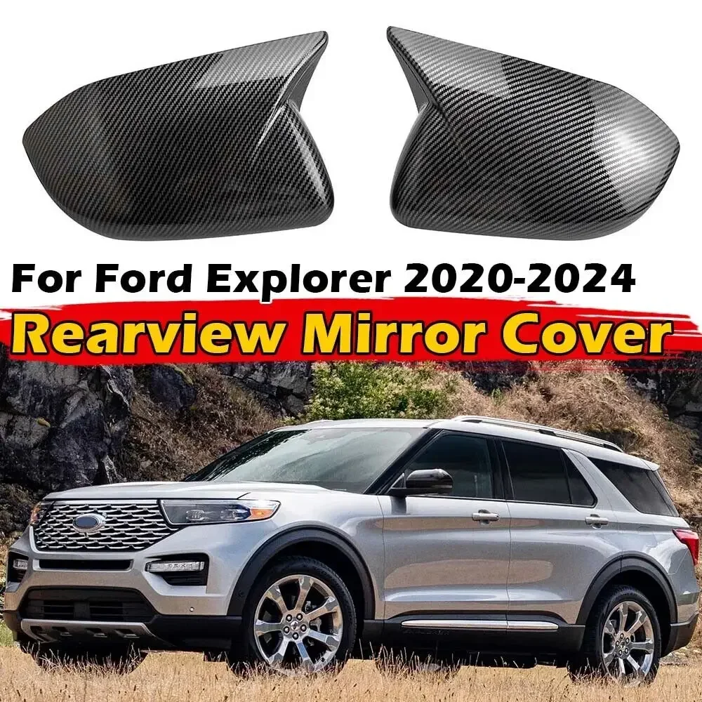 LHD For Ford Explorer 2020-2024 Car Sticker Rearview Side Mirror Cover Wing Cap Exterior Door Rear View Case Trim Carbon Fiber