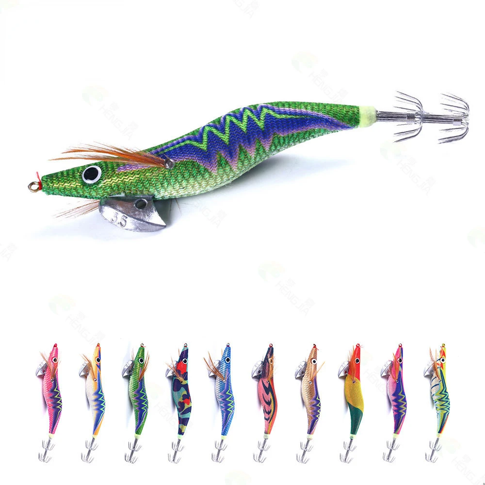 3.5 20g Premium Wooden Fishing Lure Squid Jig Hook Realistic Shrimp and Cuttlefish Design - Hard Bait for Saltwater and Freshwat