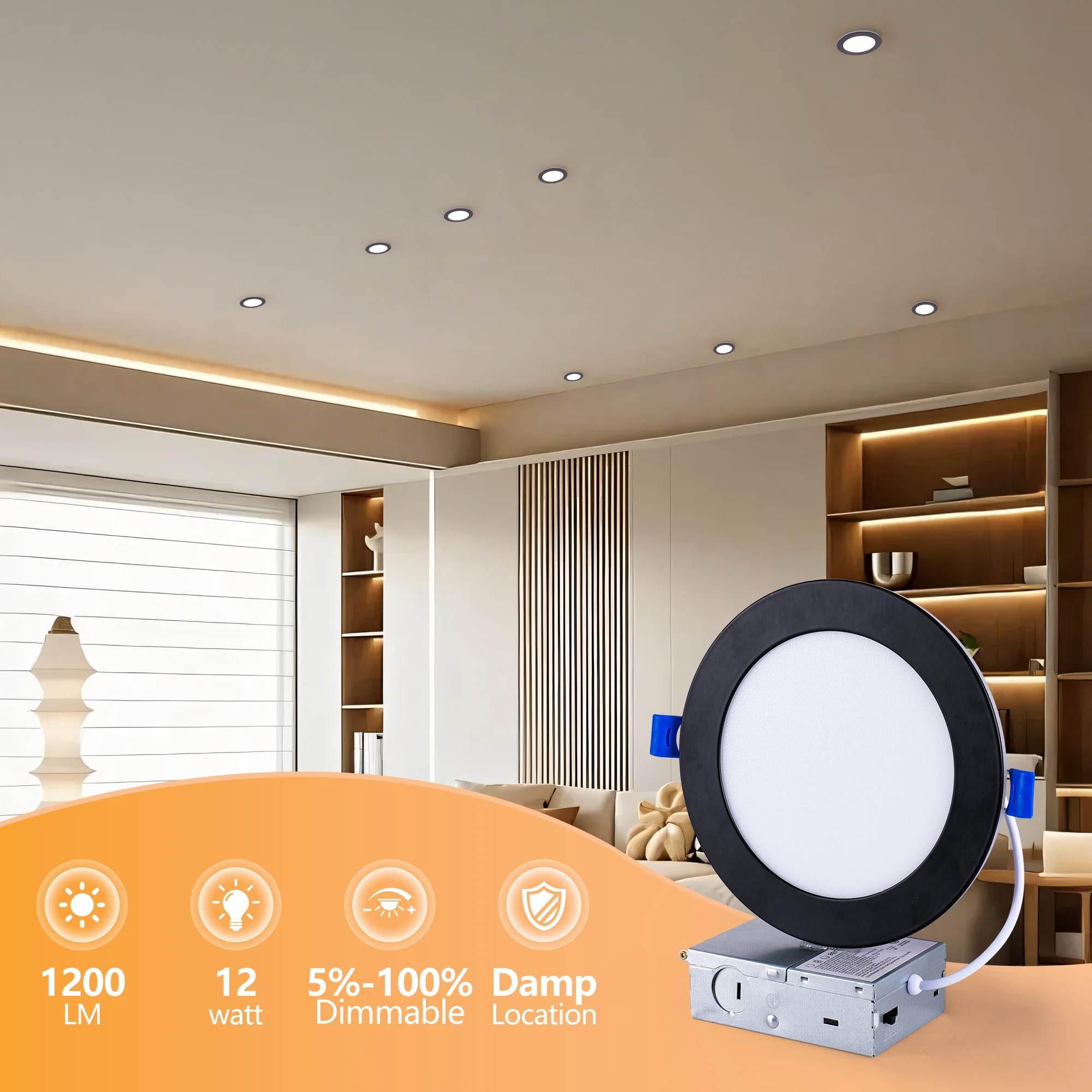 12-Pack 6-Inch LED Recessed Ceiling Lights Dimmable 5CCT with Night Light Energy Saving
