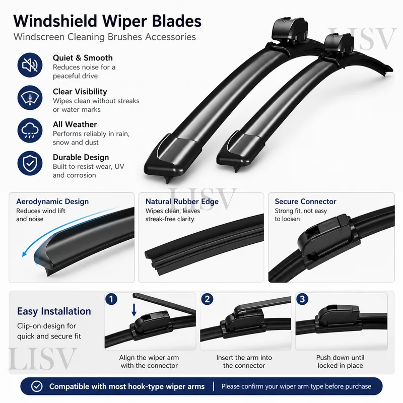 Front Rear Wiper For KIA Rio MK4 2017-2023 Wiper Blades Brushes Cutter Accessories J Hook 2017 2018 2019 2020 2021 2022 2023 - view 5