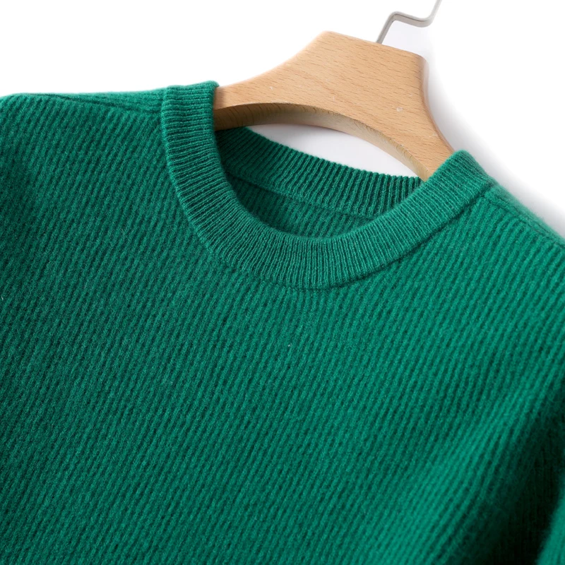 Autumn and winter 100% pure sweater ladies new round neck solid color vertical long sleeve fashion classic knitted pullover