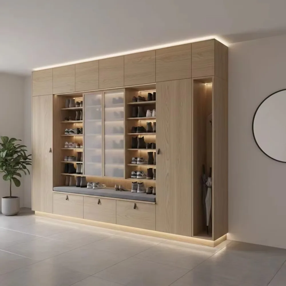 4-Layer Wooden Ultra-thin and Durable Shoe Rack Locker, Modern Design, Stackable and Space-saving, Suitable for Entrances
