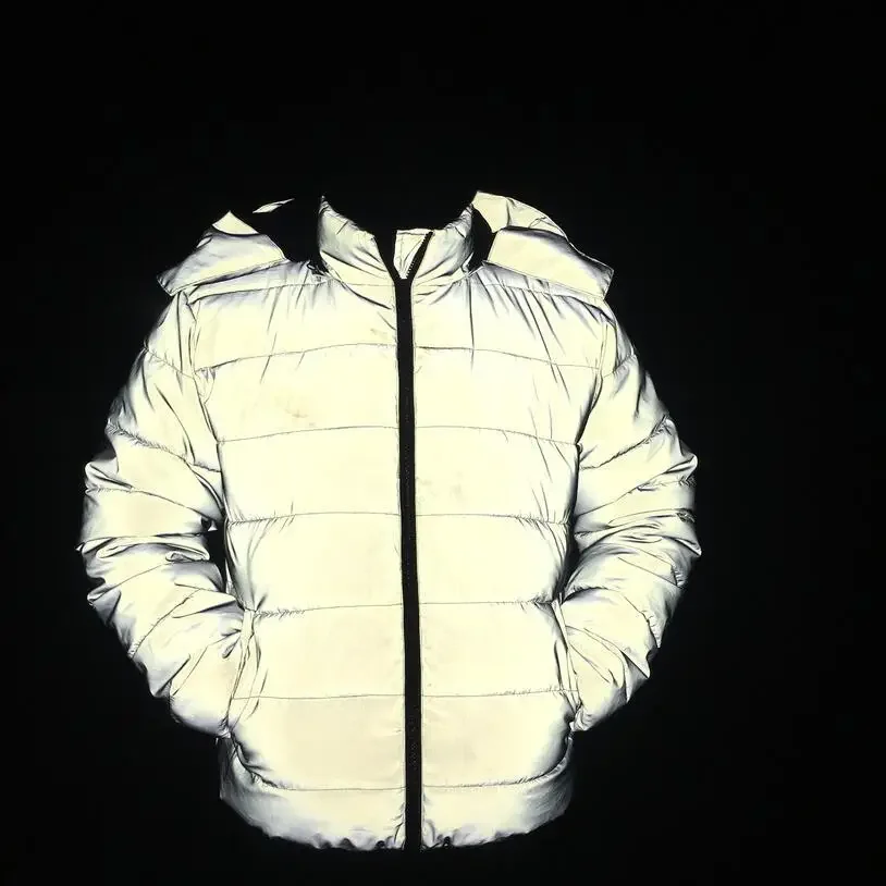 Chaqueta acolchada de algodón con capucha noctilucente para hombres adolescentes, ropa acolchada de algodón, reflectante, gruesa, cálida, invierno, nuevo, 2024