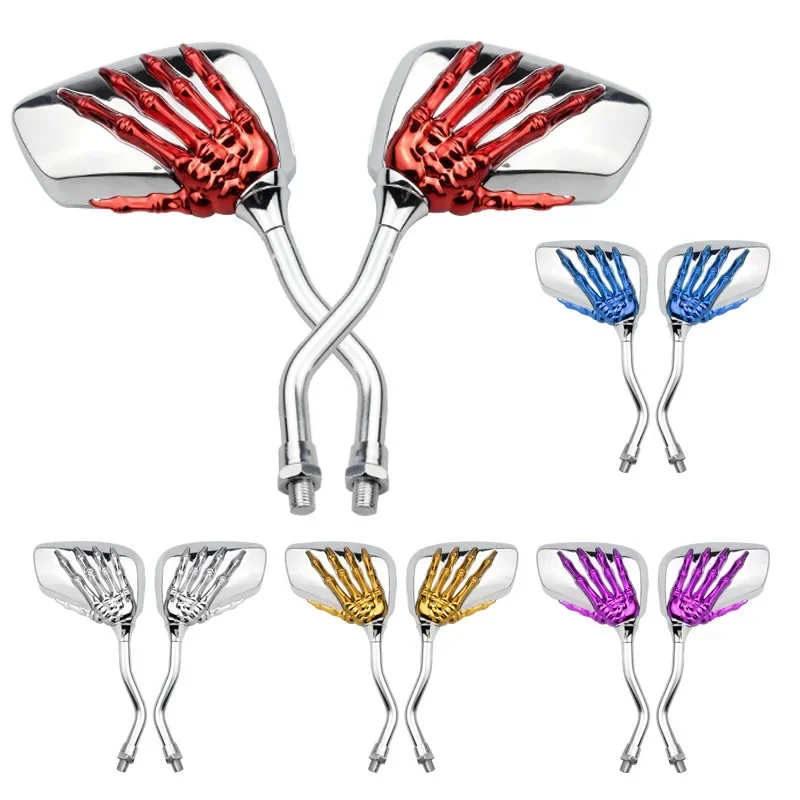 

2pcs Universal Rearview Mirror 8mm 10MM Screw Skeleton Motorcycle Skull Hand Side Mirrors For Harley Honda Kawasaki Suzuki