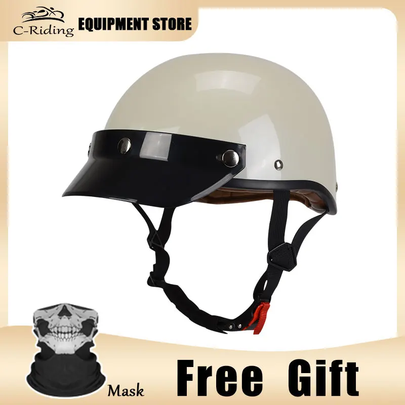 Adult Retro Motorcycle Crash Half Helmet Motorbike Matt Black Open Face Helmets Cascos Para Motos Motorrad Helm DOT Approved