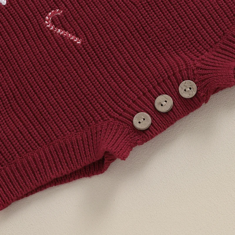 

Рождественский свитер для новорожденных, комбинезон, одежда с длинными рукавами и круглым вырезом, вязаное боди с вышивкой букв, комбинезон, наряд для младенцев