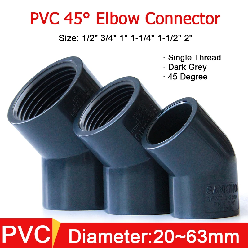 

1/2" 3/4" 1" 1-1/4" 1-1/2" 2" BSP Single Female Thread 20/25/32/40/50/63mm 45 Degree Elbow Connector Dark Grey PVC Pipe Fitting